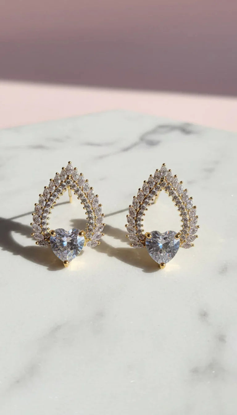 Teardrop Heart Crystal Stud Earrings – product image 1 of 3