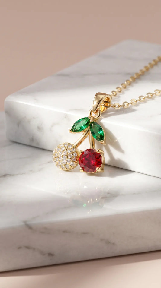 Cherry Crystal Gold Plated Steel Pendant Necklace – product image 1 of 4