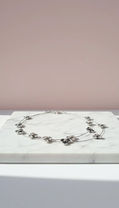 Layered Flower Silver Statement Necklace – product image 2 of 2