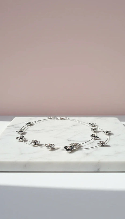Layered Flower Silver Statement Necklace – product image 2 of 2
