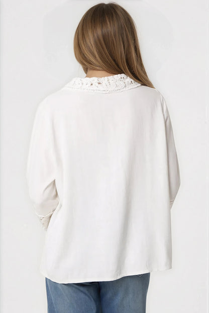 White Crochet Linen Blend Shirt – product image 3 of 3