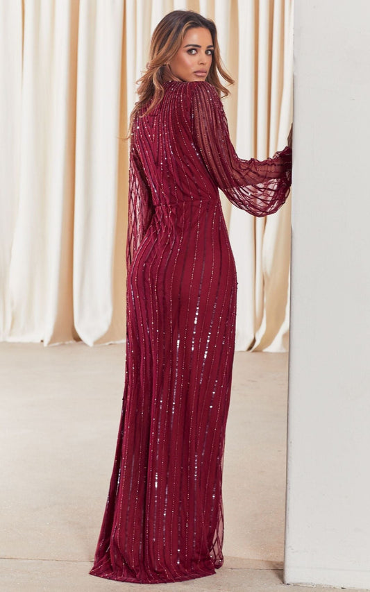 Daisianne Berry Sequin Long Sleeve Wrap Maxi Dress – product image 2 of 3