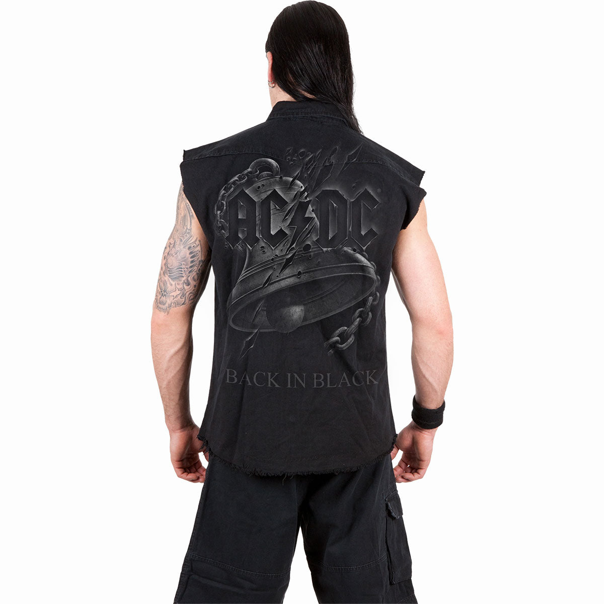 AC/DC - BACK IN BLACK TORN - Sleeveless Stone Washed Worker Black – product image 3 of 3