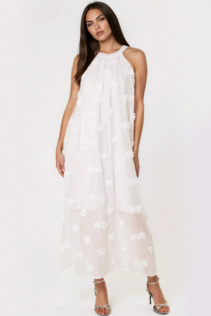 White Halterneck Flower Cotton Dress – product image 1 of 3