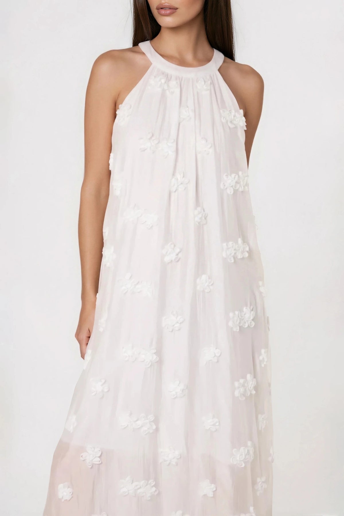 White Halterneck Flower Cotton Dress – product image 2 of 3