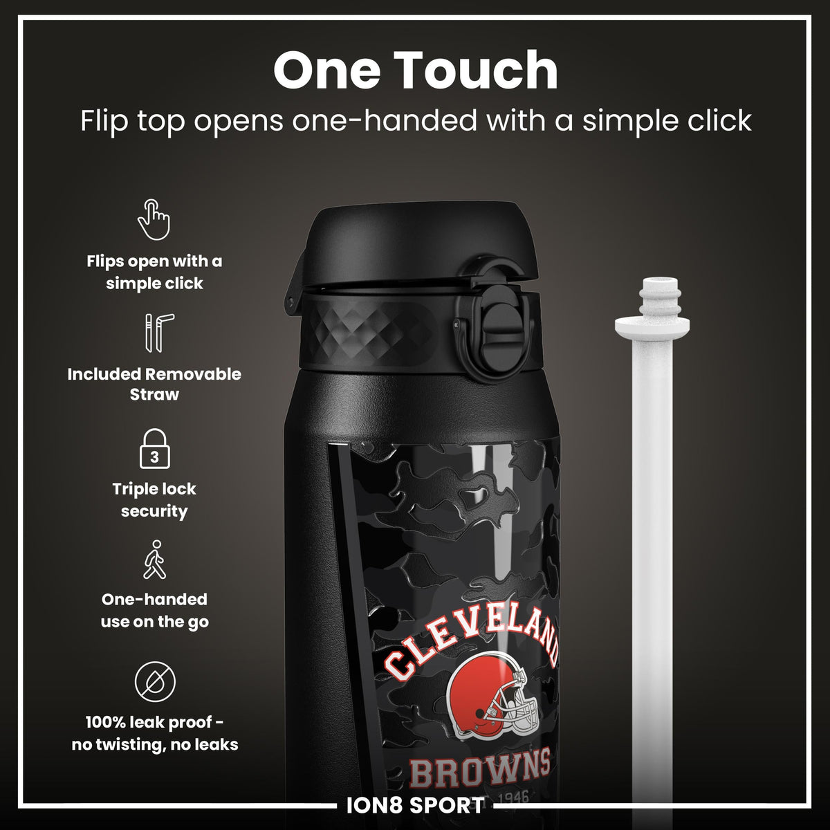 NFL x ION8 Insulated Steel Water Bottle, NFL Browns, 750ml (24oz) – product image 3 of 7