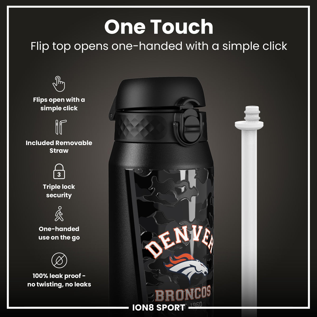 NFL x ION8 Insulated Steel Water Bottle, NFL Broncos, 750ml (24oz) – product image 3 of 7