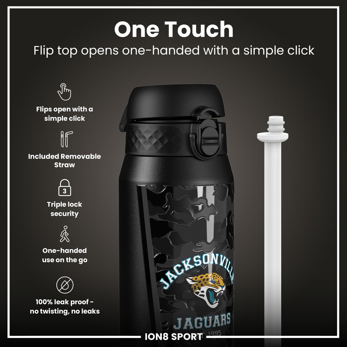NFL x ION8 Insulated Steel Water Bottle, NFL Jaguars, 750ml (24oz) – product image 3 of 7