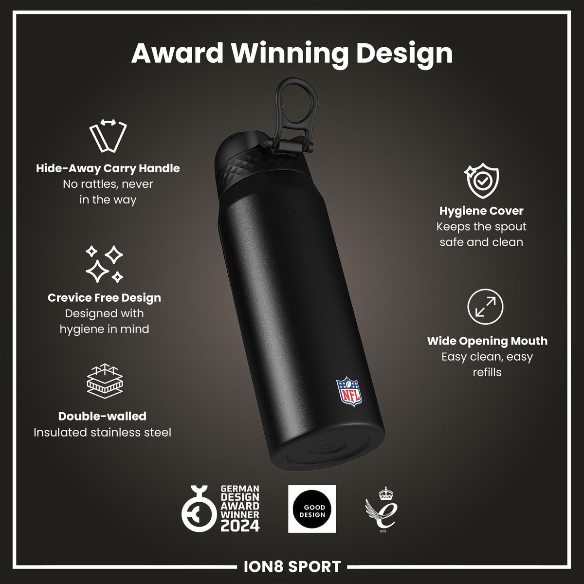 NFL x ION8 Insulated Steel Water Bottle, NFL Jaguars, 750ml (24oz) – product image 6 of 7
