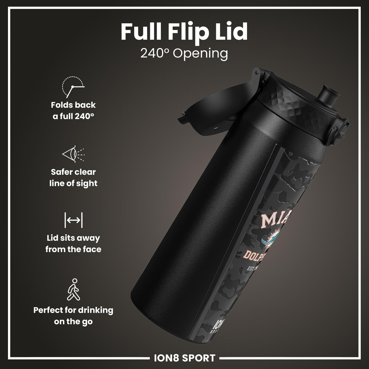 NFL x ION8 Insulated Steel Water Bottle, NFL Dolphins, 750ml (24oz) – product image 4 of 7