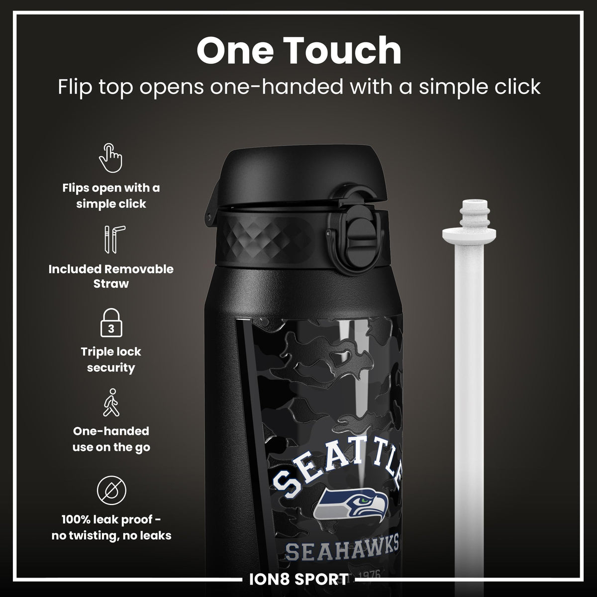 NFL x ION8 Insulated Steel Water Bottle, NFL Seahawks, 750ml (24oz) – product image 3 of 7