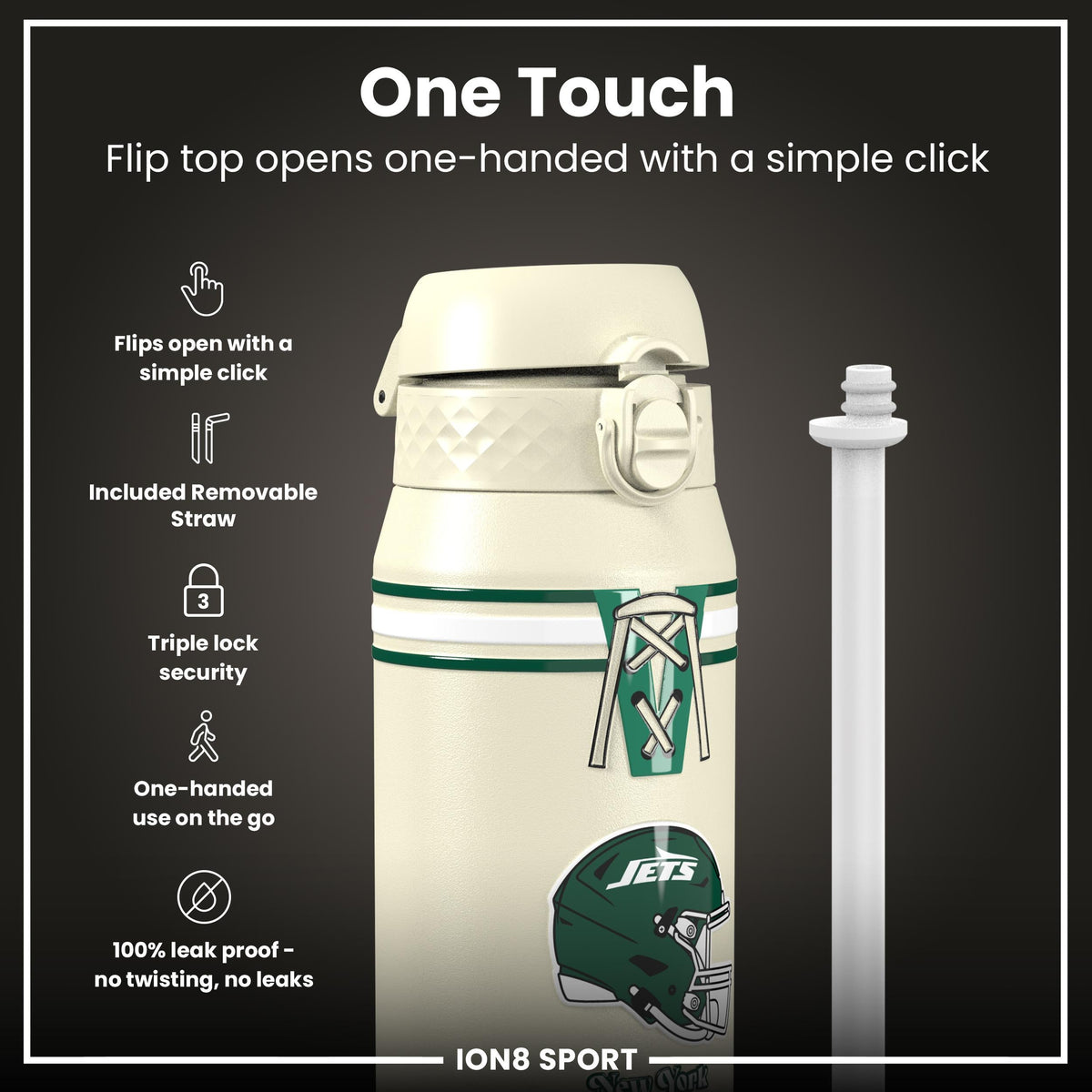 NFL x ION8 Insulated Steel Water Bottle, NFL Jets, 750ml (24oz) – product image 3 of 7