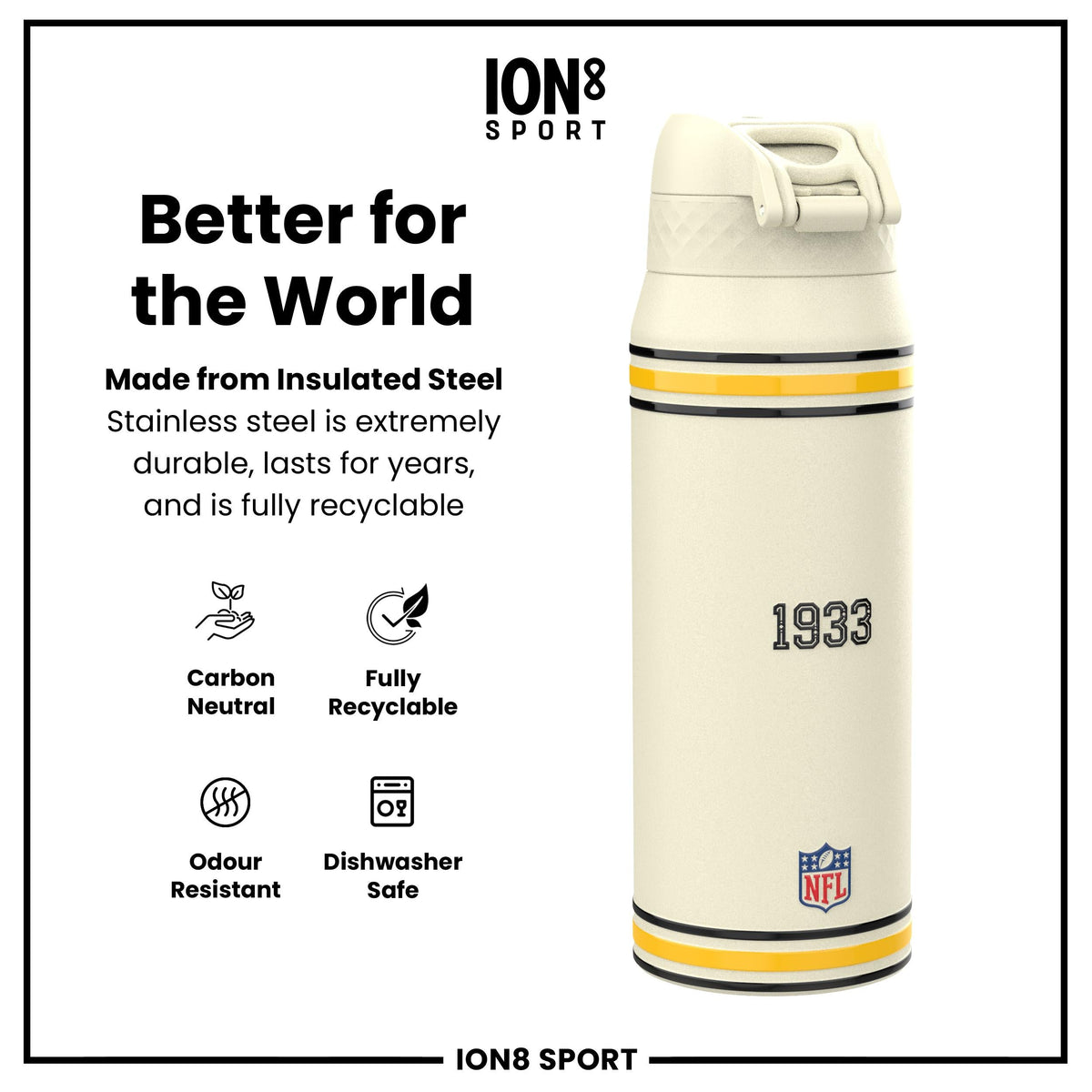 NFL x ION8 Insulated Steel Water Bottle, NFL Steelers, 750ml (24oz) – product image 5 of 7