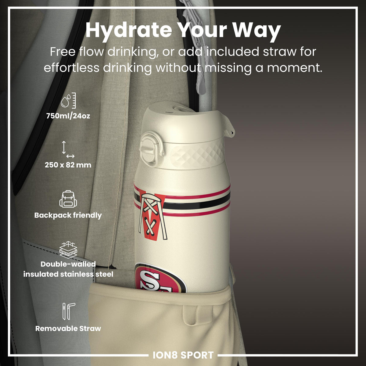 NFL x ION8 Insulated Steel Water Bottle, NFL 49ers, 750ml (24oz) – product image 2 of 7