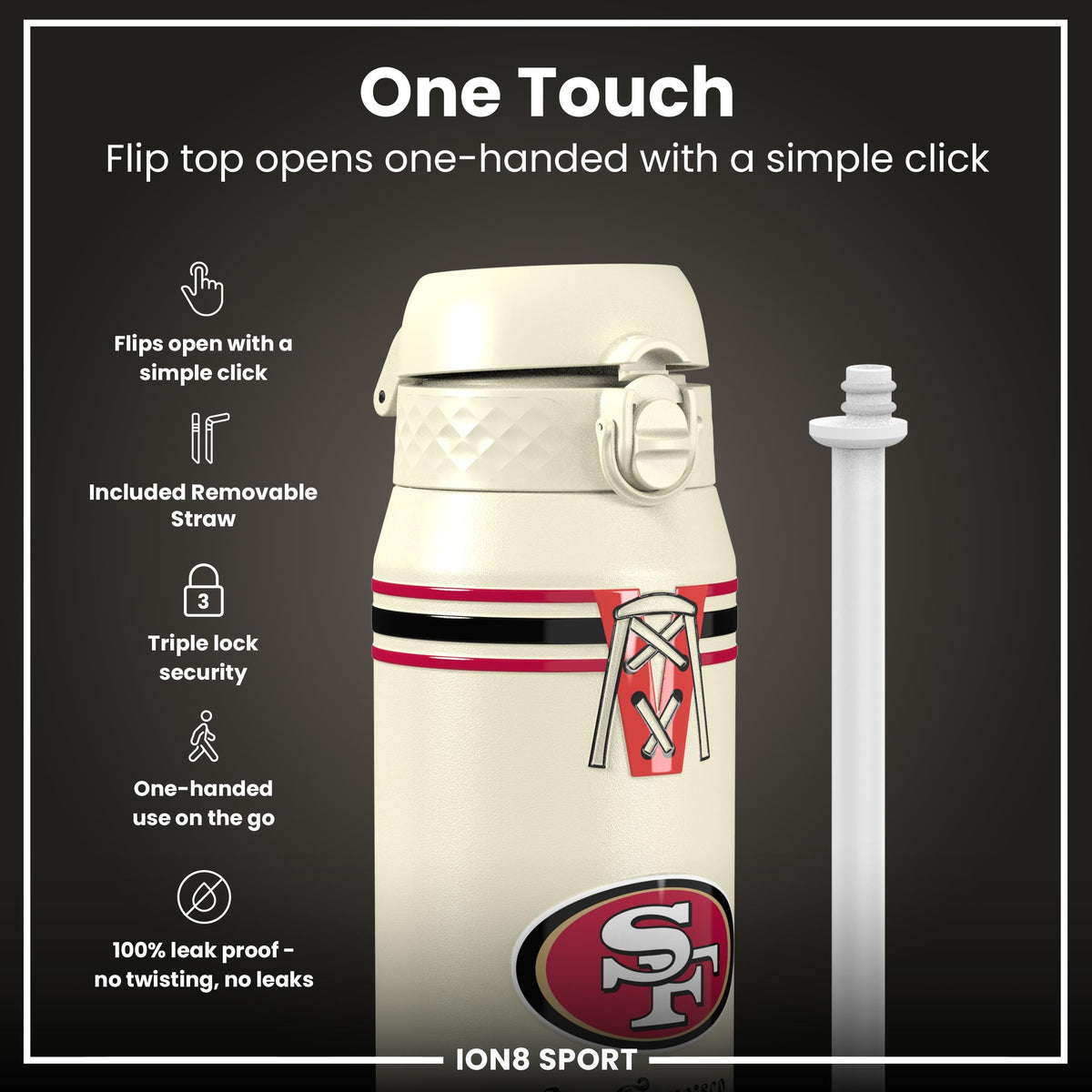 NFL x ION8 Insulated Steel Water Bottle, NFL 49ers, 750ml (24oz) – product image 3 of 7