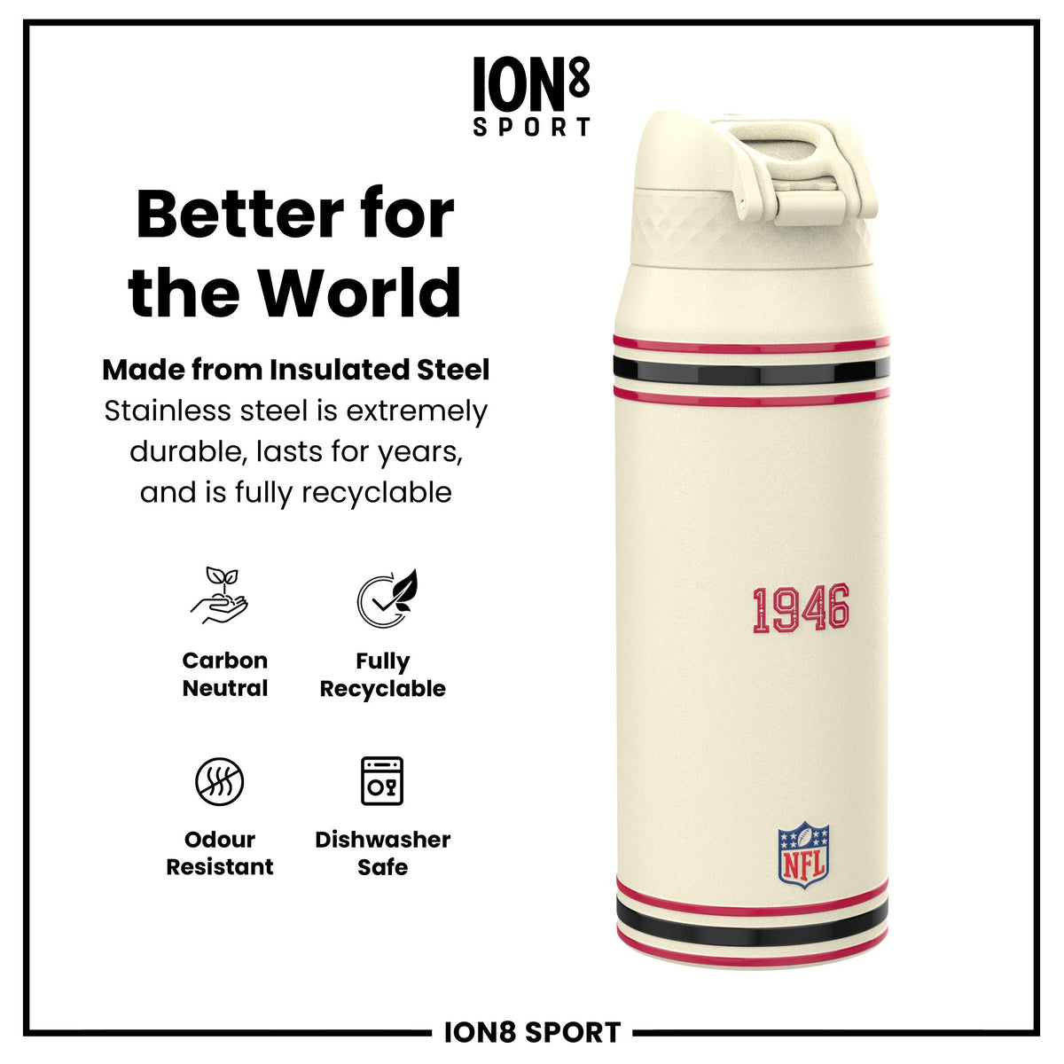 NFL x ION8 Insulated Steel Water Bottle, NFL 49ers, 750ml (24oz) – product image 5 of 7
