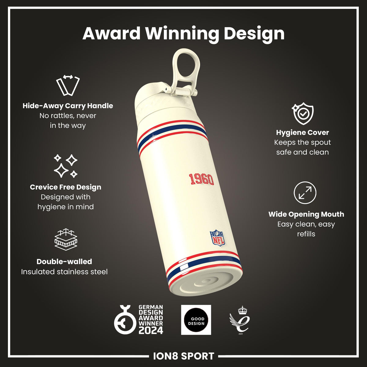 NFL x ION8 Insulated Steel Water Bottle, NFL Titans, 750ml (24oz) – product image 6 of 7