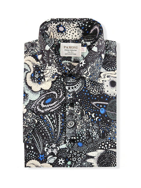 Black and White Floral Print Short Sleeves Shirt – product image 2 of 3