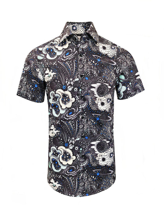 Black and White Floral Print Short Sleeves Shirt – product image 1 of 3