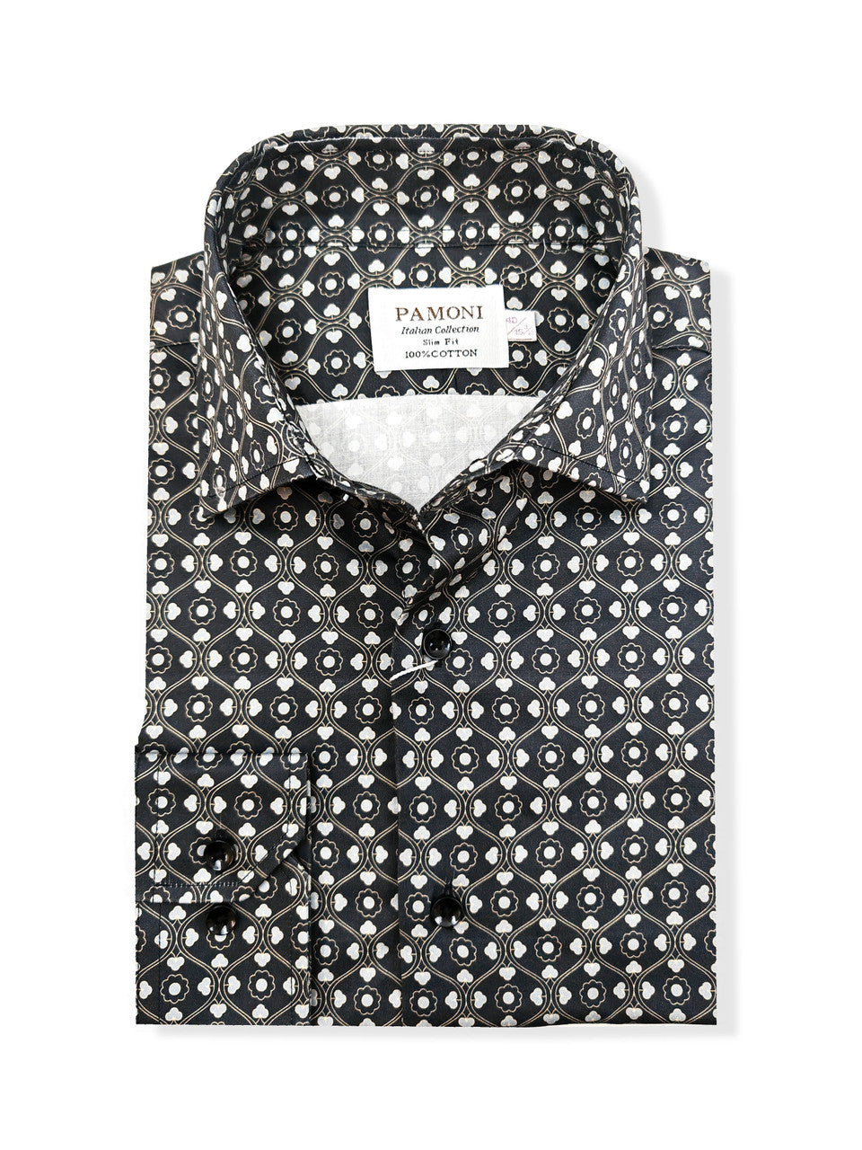 Men’s Black & White Geometric Print Slim Fit Shirt – 100% Cotton – product image 2