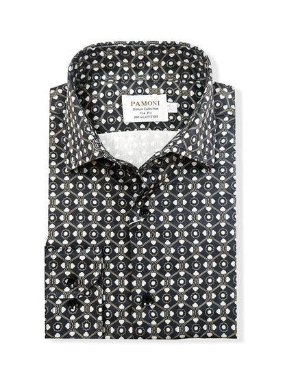Men’s Black & White Geometric Print Slim Fit Shirt – 100% Cotton – product image 2