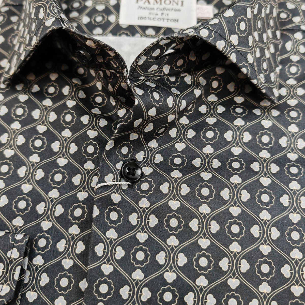 Men’s Black & White Geometric Print Slim Fit Shirt – 100% Cotton – product image 3