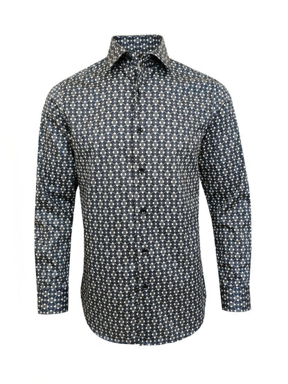 Men’s Black & White Geometric Print Slim Fit Shirt – 100% Cotton – product image 1