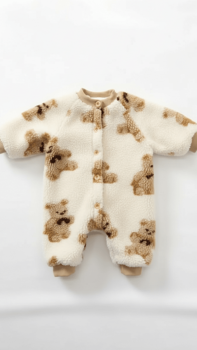 Bear Fleece Romper Cream or Brown – product image 5 of 9