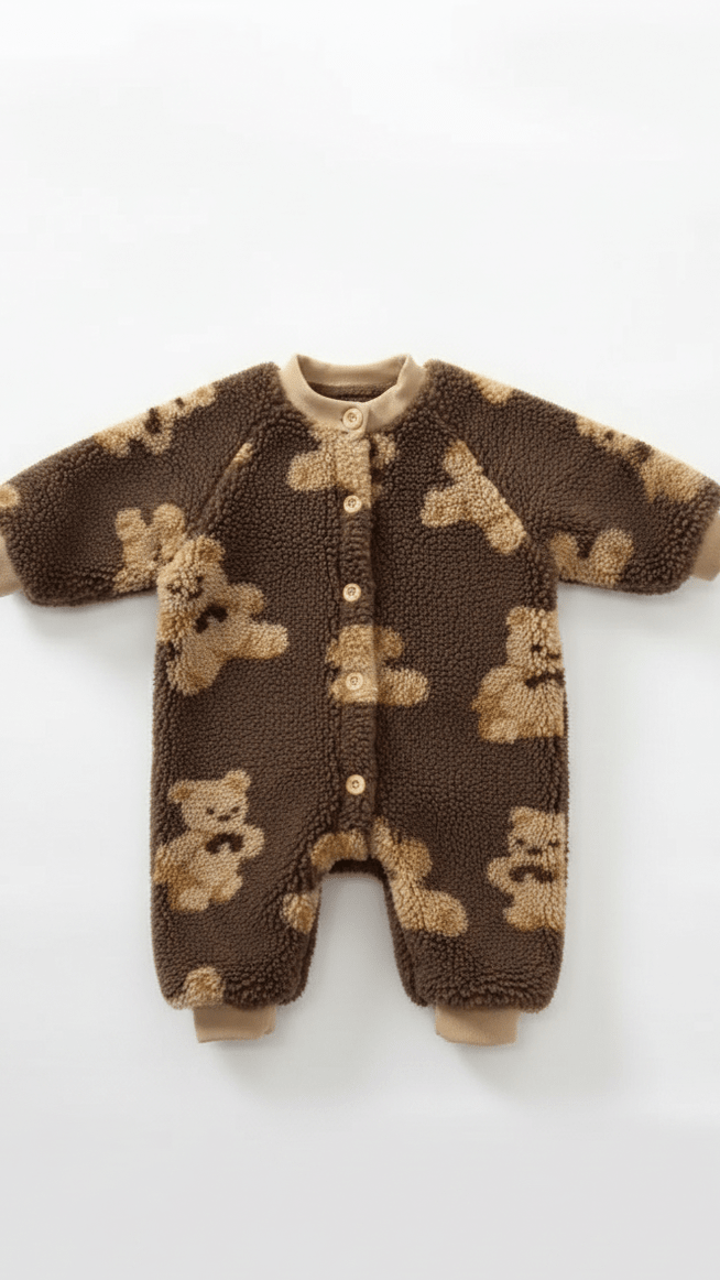 Bear Fleece Romper Cream or Brown – product image 4 of 9