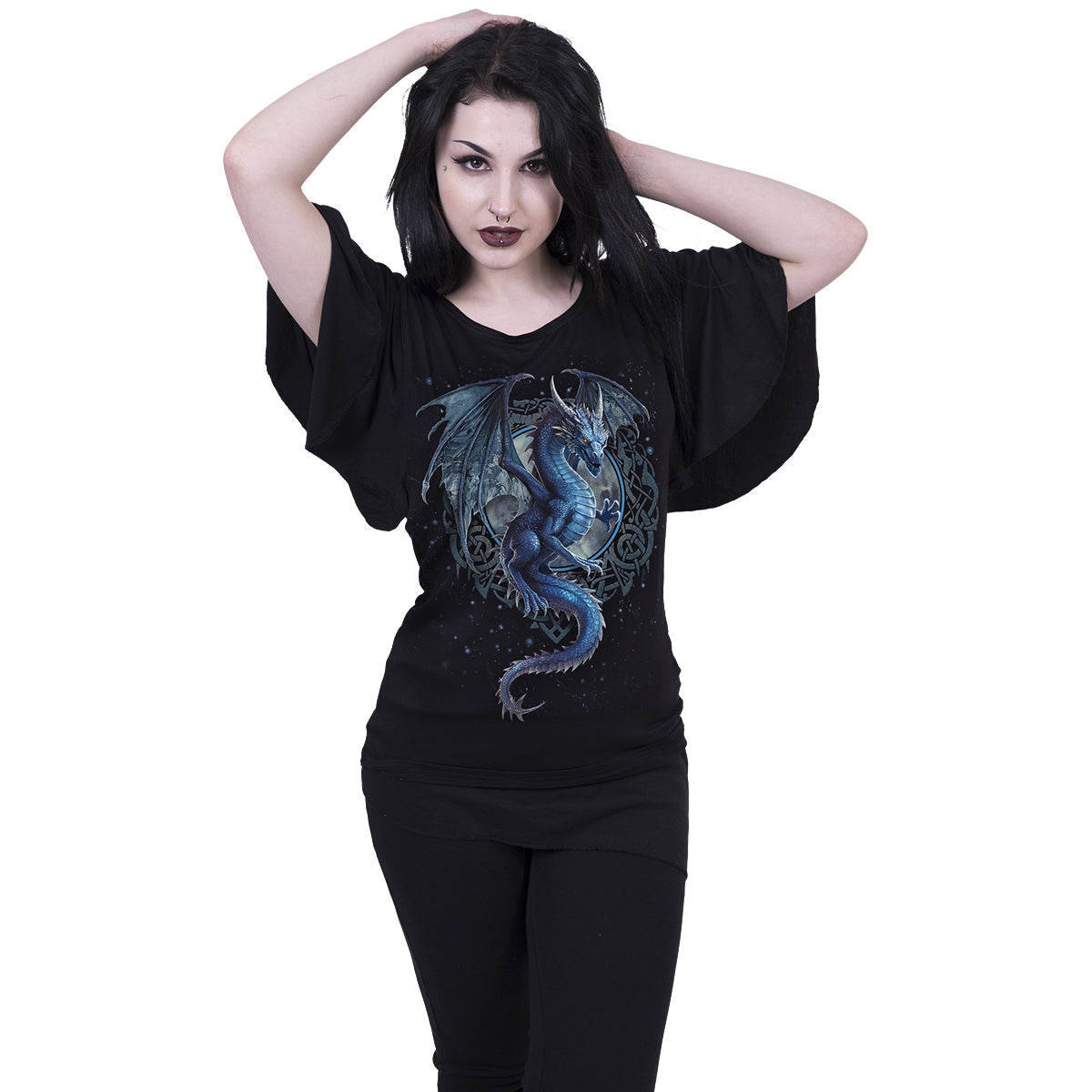 STORM DRAGON - Boat Neck Bat Sleeve Top Black – product image 2