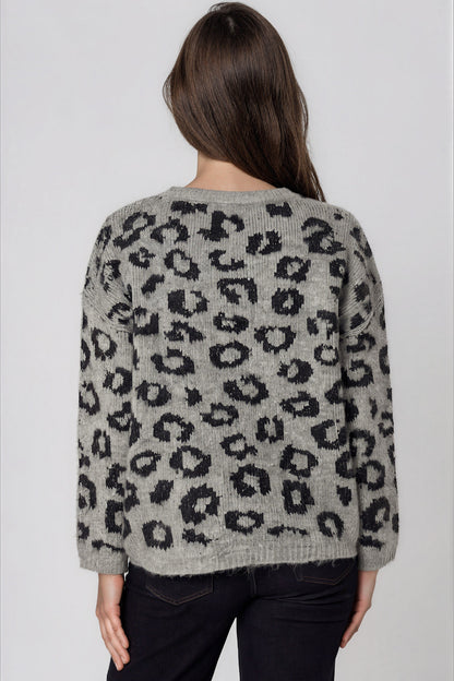 Grey Leopard Pattern Wool‑Blend Knit Jumper – product image 3 of 3