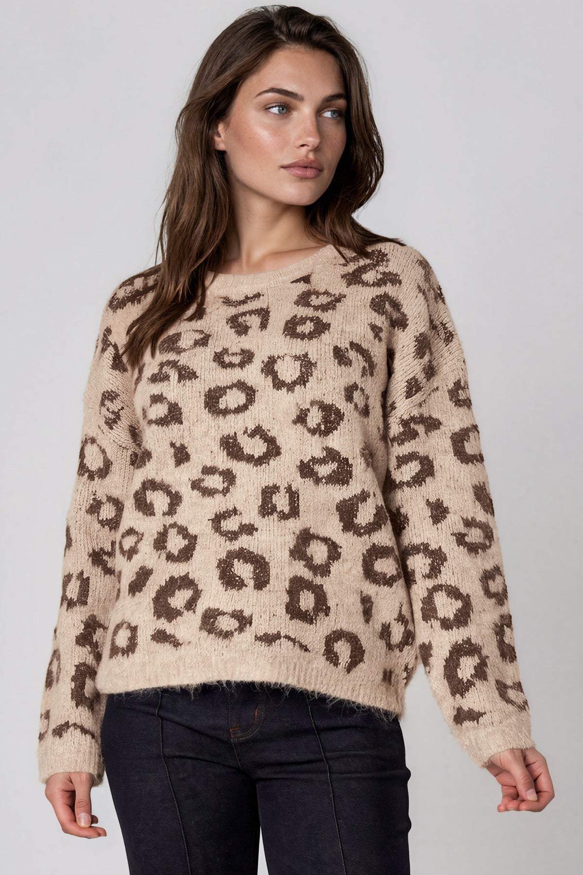 Beige Leopard Pattern Wool‑Blend Knit Jumper – product image 1 of 3