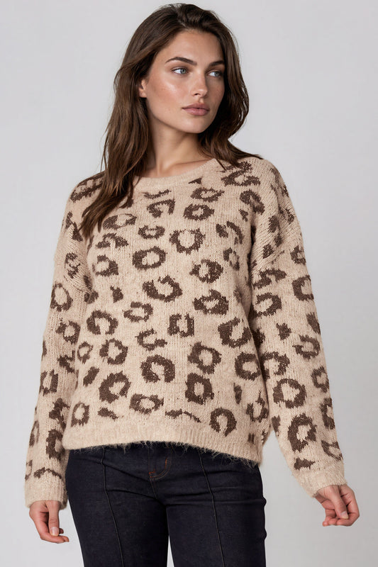 Beige Leopard Pattern Wool‑Blend Knit Jumper – product image 1 of 3