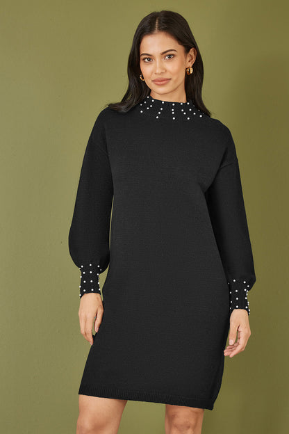 Yumi Black Pearl Detail Knitted Relaxed Jumper Dress – product image 5 of 5