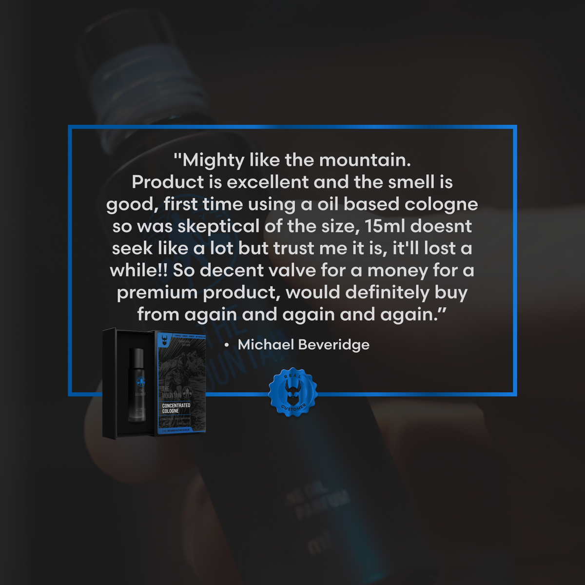 Supplier testimonial graphic for Concentrated Cologne - Mountain