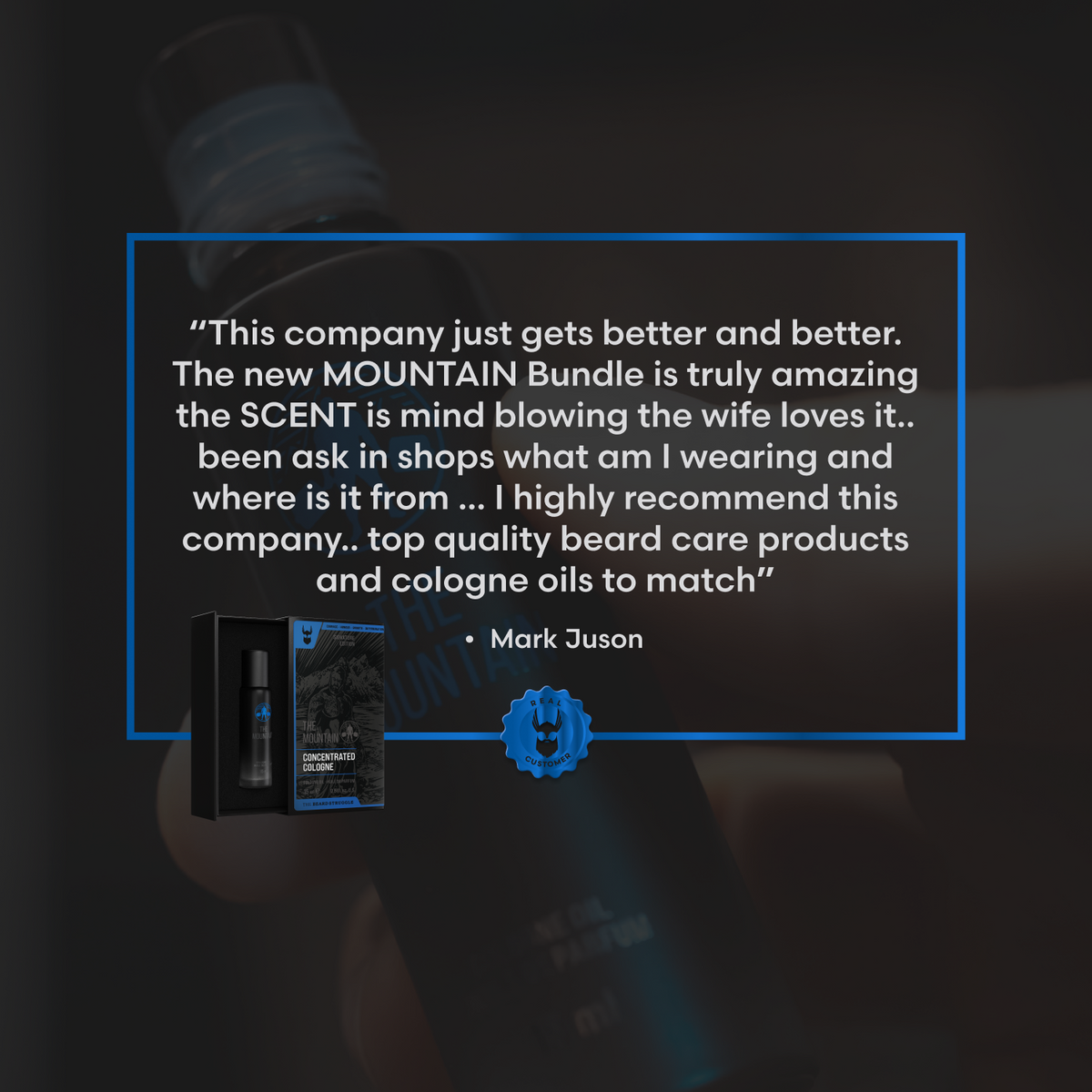 Supplier testimonial graphic for Concentrated Cologne - Mountain