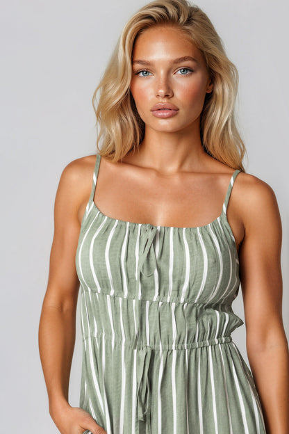 Khaki Pinstripe Tie Front Dress – product image 2 of 3