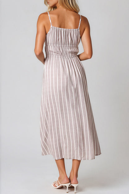 Mocha Pinstripe Tie Front Dress – product image 3 of 3
