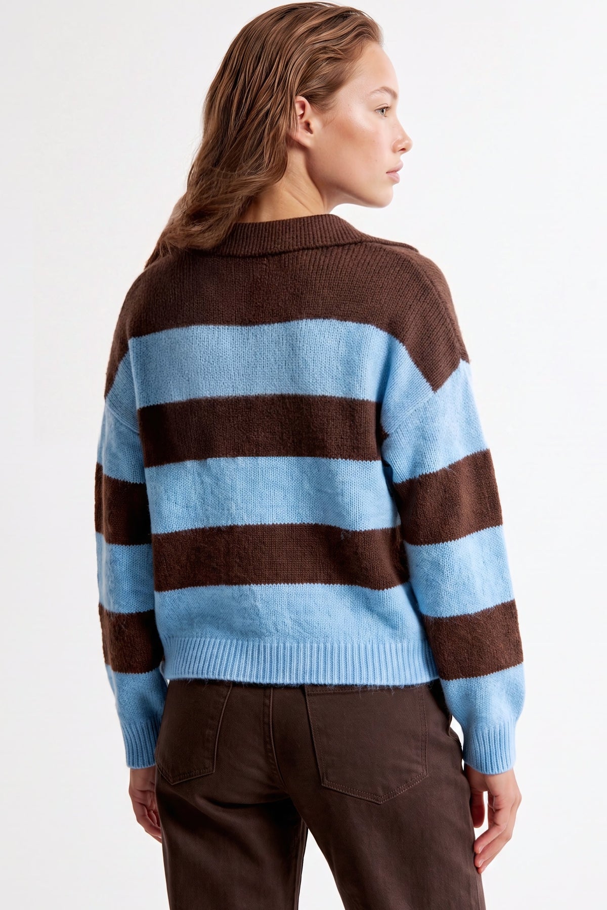 Blue Brown Stripe Collared Knit Jumper – product image 3 of 3