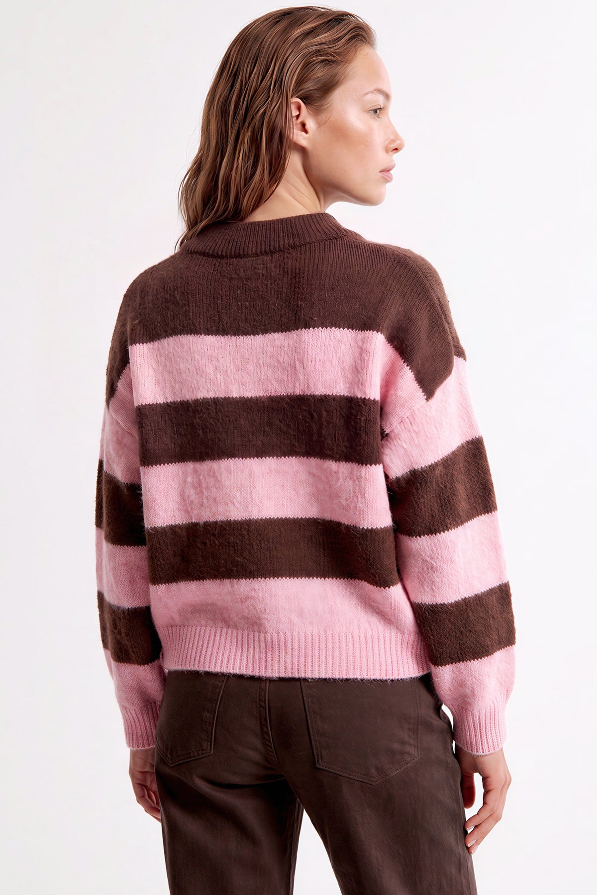 Pink Brown Stripe Collared Knit Jumper – product image 3 of 3