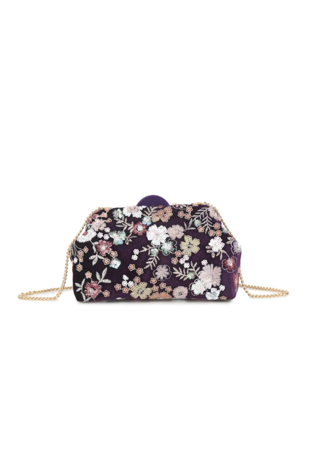 Purple Floral Embellished Velvet Clutch Bag – product image 1 of 3
