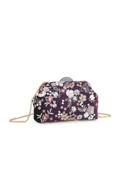 Purple Floral Embellished Velvet Clutch Bag – product image 2 of 3