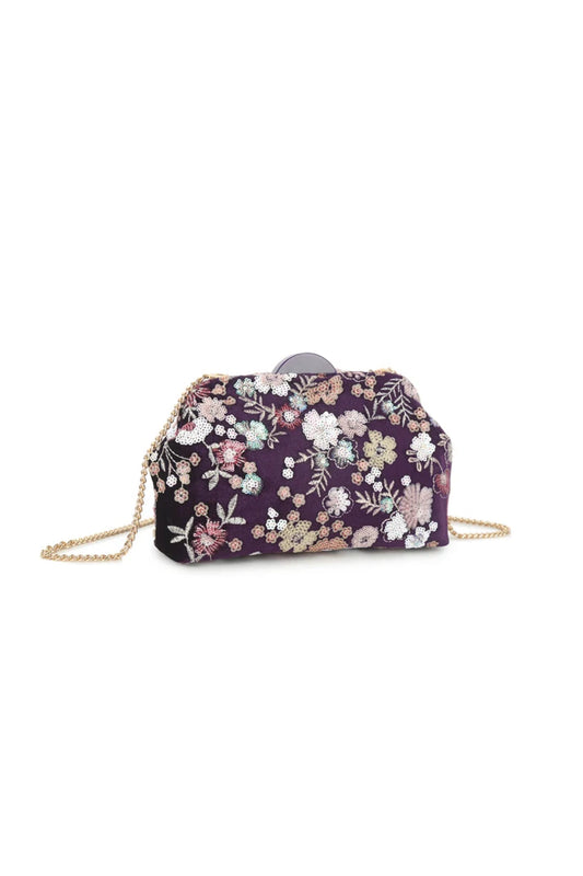 Purple Floral Embellished Velvet Clutch Bag – product image 2 of 3