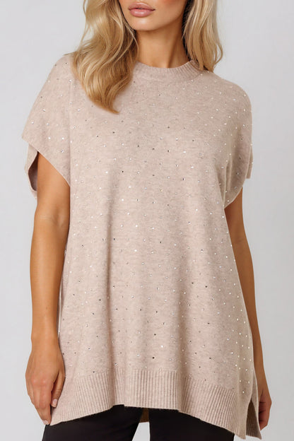 Beige Embellished Short Sleeve Knit Jumper – product image 2 of 3