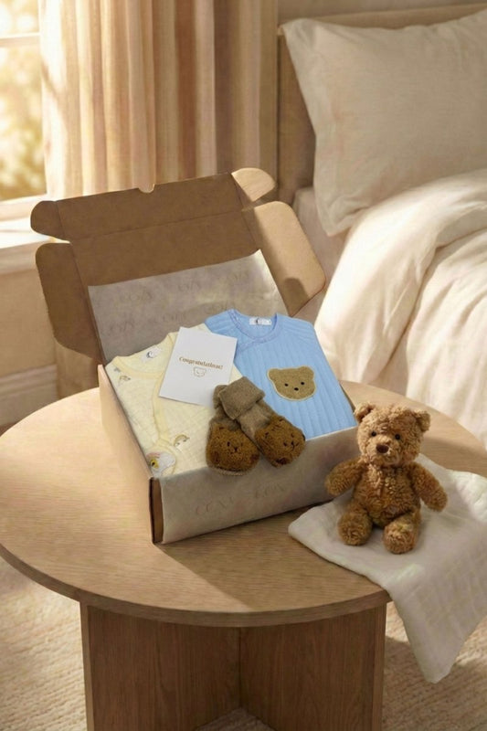 The Cozy Blue Boucle Baby Bear & Blue Rainbow Personalised Gift Box – product image 1 of 5