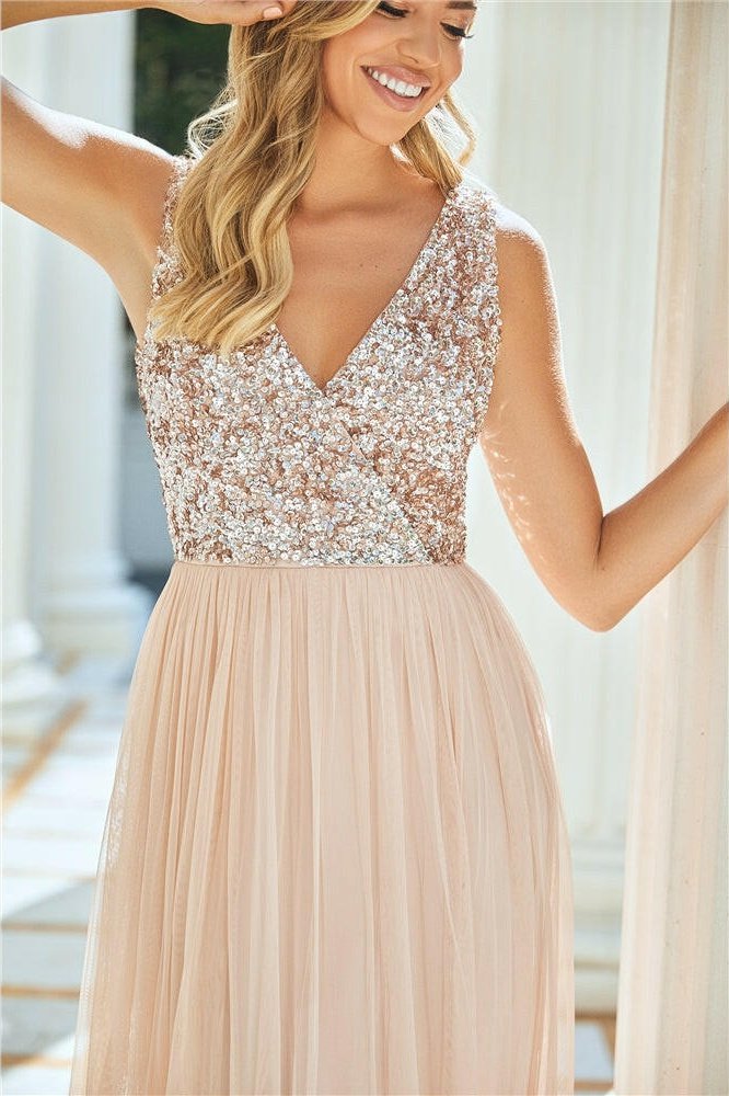 Valeria Blush Sequin V Neck Maxi Dress – product image 4 of 5