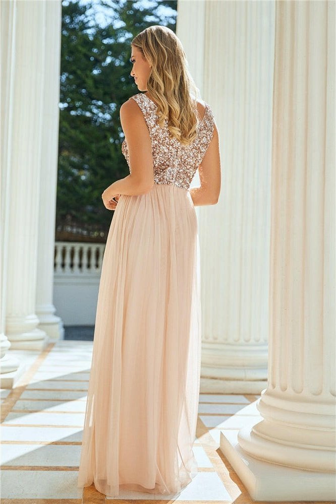 Valeria Blush Sequin V Neck Maxi Dress – product image 5 of 5