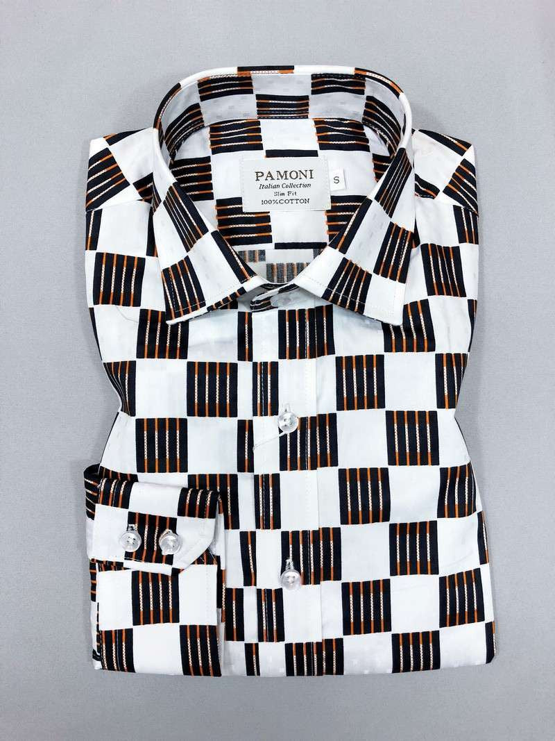 White Black/orange Square Slim Fit Shirt – product image 1 of 2