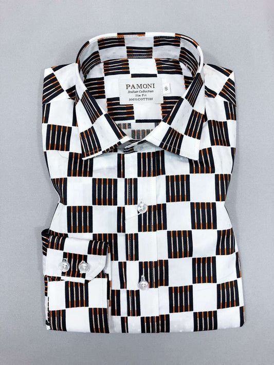 White Black/orange Square Slim Fit Shirt – product image 1 of 2