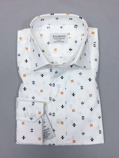 White Navy/orange Symbol Print Slim Fit Shirt – product image 1 of 2